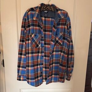Lands' End Blue & Brown Plaid Flannel Shacket